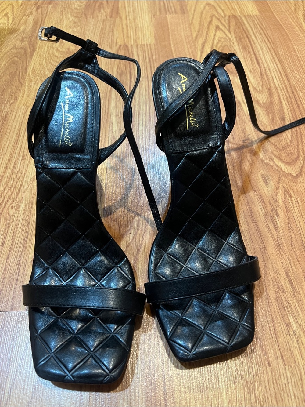Anne Michelle Black Quilted Strap Sandals